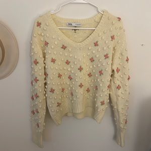 Zara Cream Sweater with Pink Accents